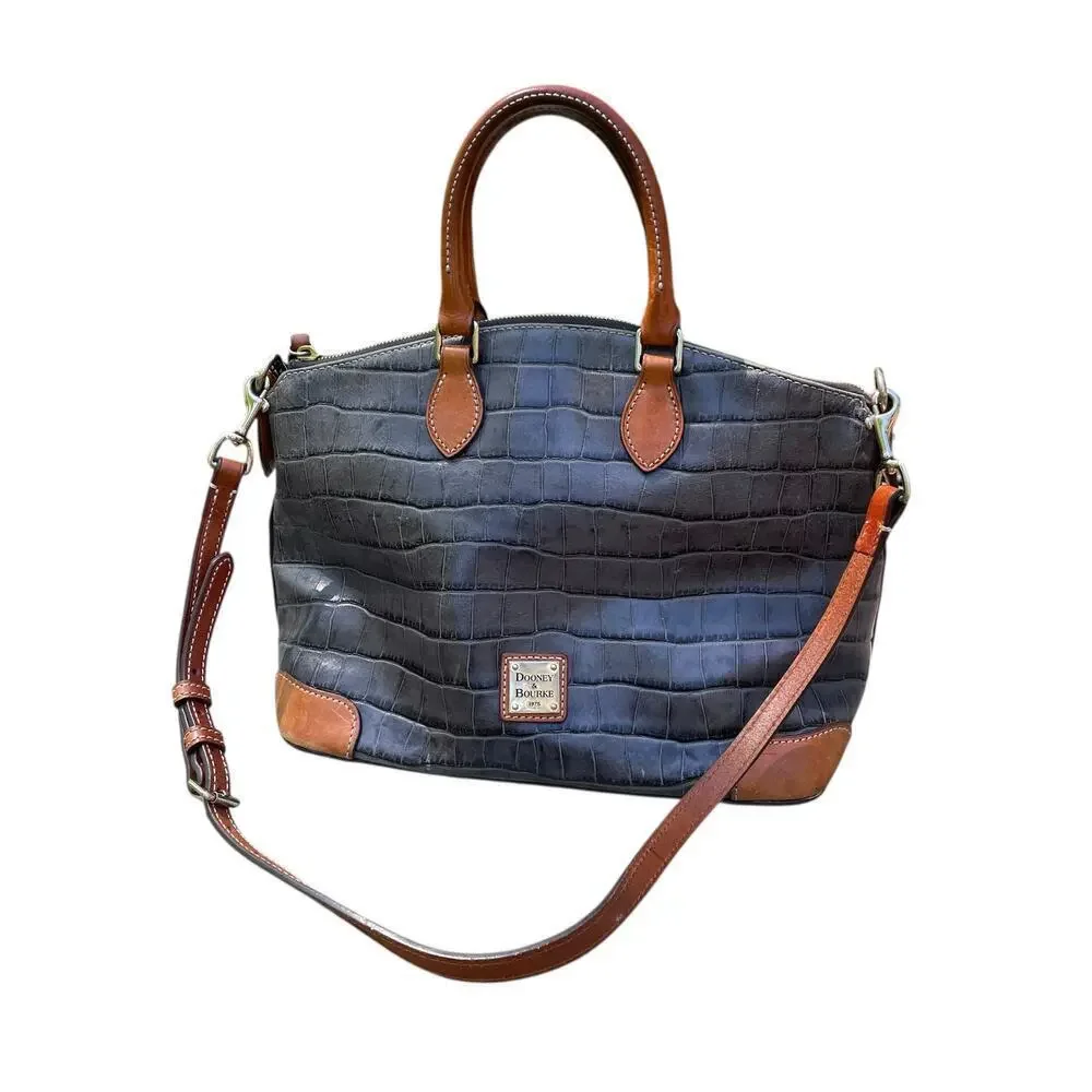 Dooney & Bourke Denison Domed Croco Embossed Gray Satchel Handbag